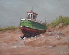 John Silver Original Oil Painting Of A Coastal Scene With Boat British Art