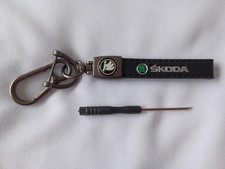 Genuine Metal SKODA Leather Keychain Keyring Keytag