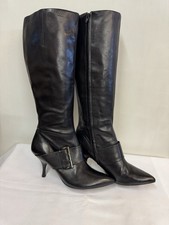 ASH Black Leather Stiletto Pointed Toe Knee high boots Size 40 Uk 7