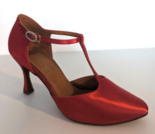 Supadance red satin latin dance shoes UK5.5 3inch flare heel. 1039 New in box