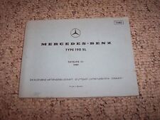 1961-1963 Mercedes Benz 190SL 190 SL Original Factory Parts Catalog Manual 1962