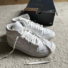 Nike Air Jordan 1 Mid GS Triple White Leather Trainers Size UK 7 554724-136