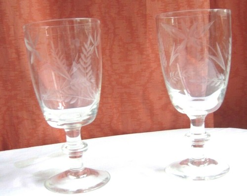 Two cut glass wine glasses