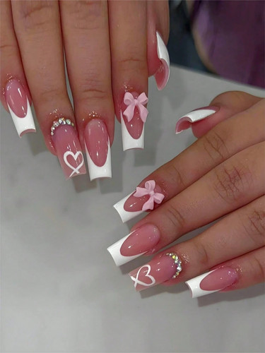 24pcs white french false nails - 24pcs,
