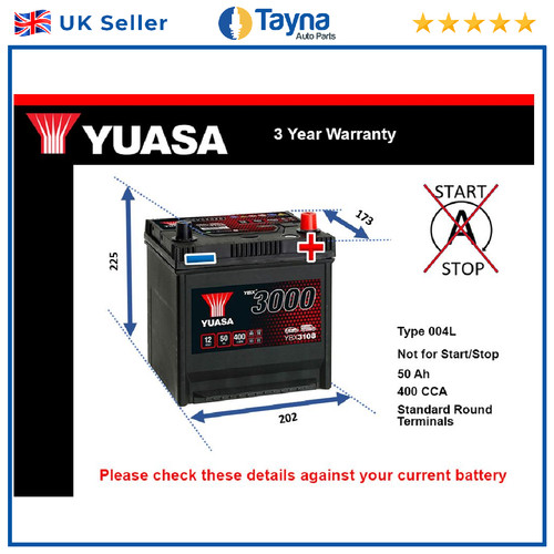 Car battery ybx3108 yuasa - battery, 004l