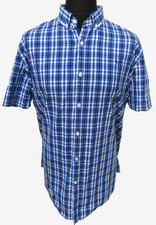Crew Clothing Co Short Sleeve Blue & White Check Cotton Designer Shirt ~ XXLarge