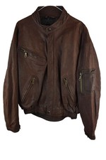 Dainese Mens Brown Leather Zip UP field Jacket Size 54 Motorbike Lined