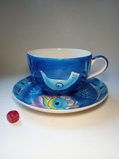 Whittard Of Chelsea Blue Teapot & Birds Large Breakfast Tea Cup & Saucer
