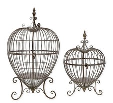 A pair of iron bird cages deco