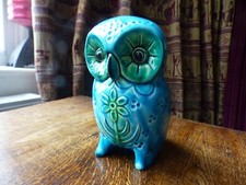 Chinese Blue pottery owl money box 617 with stopper. Jemma of Holland