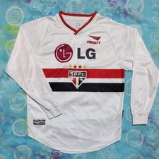 PENALTY Sao Paulo Home Long Sleeve Jersey M Size Vintage Soccer Shirt
