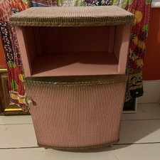 Vintage Pink & Gold Lloyd Loom Style Wicker Bedside Cabinet with screw-on legs 