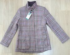 BNWT Ladies JOULES Field Coat TWEED JACKET Suede Collar PINK MULTI Check SIZE 18