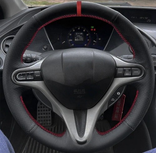Black leather steering wheel - steering,