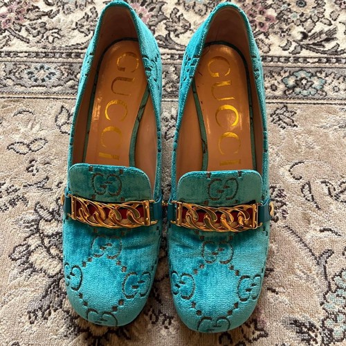 Gucci velvet loafer pumps - gucci,