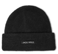 Jack Wills Rib Knit Beanie Hat Black Unisex One Size Warm Stretchy New With Tag