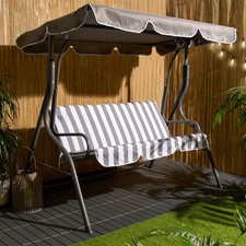 OHS 3 Seater Swing Bench With Canopy Grey/White Stripe - New - See Description