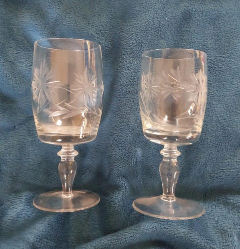 Pair vintage etched - etched, crystal