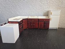 doll house furniture mahogany/white corner kitchen with white appliances  1.12th