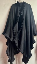 ♲Gorgeous Black Wool Ruffle Long Wrap Cape Shawl Very Warm O/S♲
