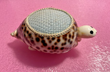 Vintage Cute  Cowrie Shell Tortoise Turtle Pin Cushion with Shell Legs and Tail