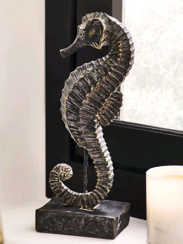 Black gold seahorse statue - black,