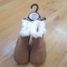 Marks And & Spencer Brown Boots Leather Pram Shoes Faux Fur Lined 3 - 6 Months