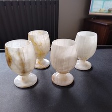 Set of 4 Onyx  Goblet Cups Stone Marbled Vintage