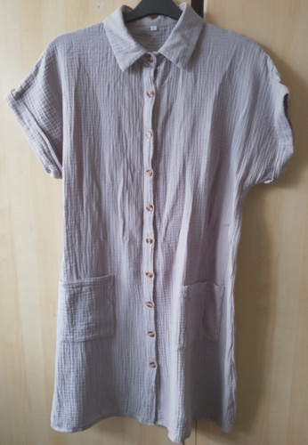 Grey short sleeve shirt dress - sleeve,