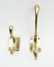 2 x Vintage Antique Style Reclaimed Solid Brass Coat Hat Hooks / Robes or Towels
