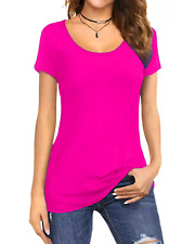 Women's Cap Short Sleeve Round Scoop Neck Plain T-Shirt Fitted Tee Top UK 6- 24
