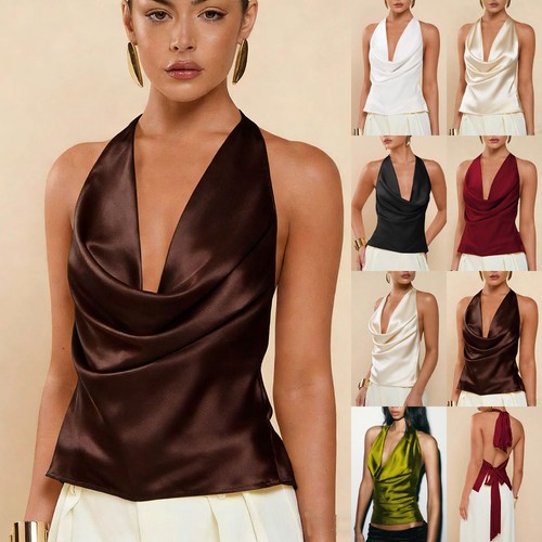 Women halter neck satin silk - halter, v