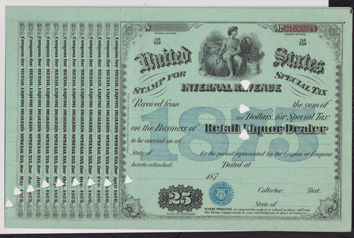 1875 stamp for - special, tax