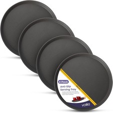 Black Round Tray - Anti Slip Serving Tray for Drinks Food Pub Waiter Service Bar