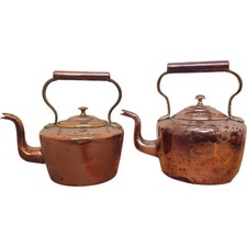 Vintage Copper Tea Kettles Handcrafted Rustic Collectable Set 3