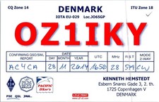 HAM RADIO CQ QSL QSO CARD OZ1IKY COPENHAGEN V DENMARK 2014 OP KENNETH HEMSTEDT
