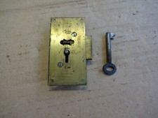 Engineers cabinet lock + key, brass, 3" x 1 1/2" approx.