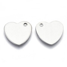 Stainless steel plain heart charms pendants side hanging 14mm x 13mm SS70