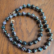 Vintage Multicolor Enamel Floral Cloisonne Beads Knot Necklace Ethnic Tradition