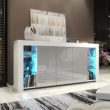 Cabinet Cupboard 164cm I Sideboard TV Unit I High Gloss Grey Doors I Free LED