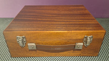 Vintage 1970s Teak Wood Twin Tray Wooden Storage Box Cheney Locks Leather Handle