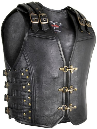 Mens biker leather cowl buckle - biker,