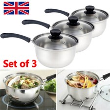 3PC STAINLESS STEEL COOKWARE SAUCEPAN PAN POT SET KITCHEN MILK HIGH QUALITY UK