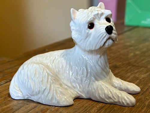 Beswick white black dog - &,