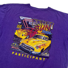Vintage Classic Car Shirt Mens XL Purple Henley T Shirt Hot Rod Pickup Truck Y2K