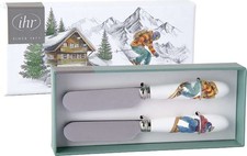 Ski Vacation Butter Spreader  Set of 2, Porcelain Handles, Stainless Steel