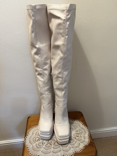 Women beige knee high boots - beige,