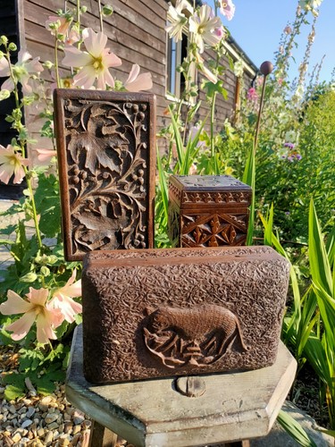 Antique cubic carved oak - x3,