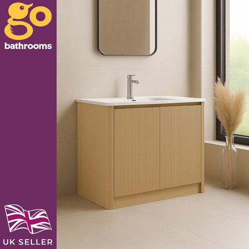 Oak ribbed vanity unit wave - oak,