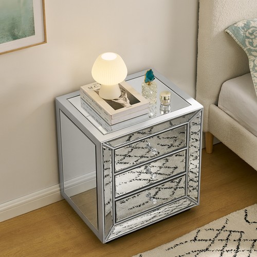 Silver beaded mirror drawers - silver,